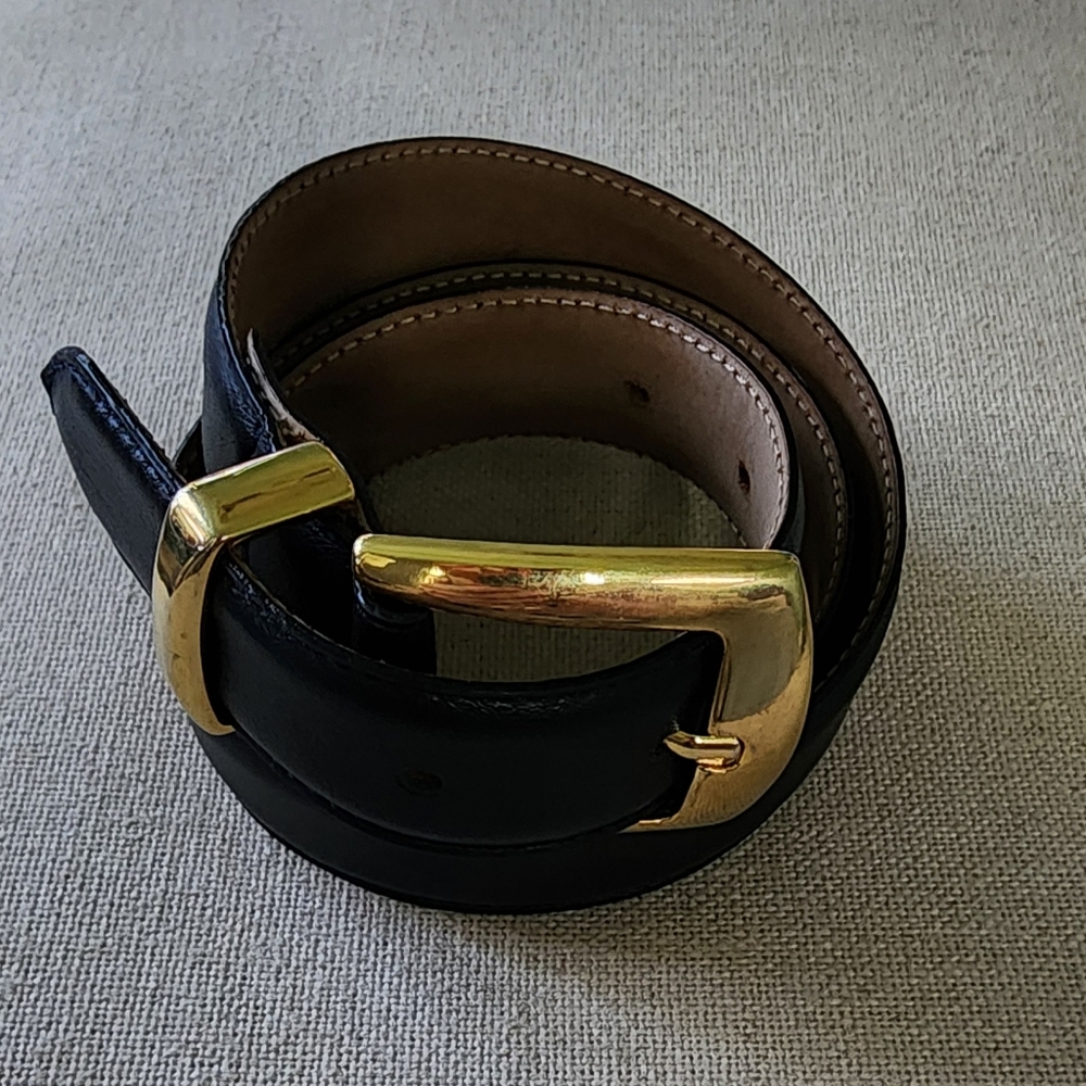 Talbots Leather Belt Women's Size M Black Made in Italy Ibel Buckle #6009